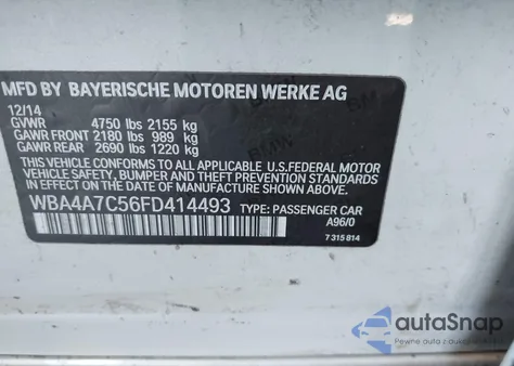 2015 BMW 428 Gran Coupe xDrive z USA, uszkodzony, nr VIN WBA4A7C56FD414493